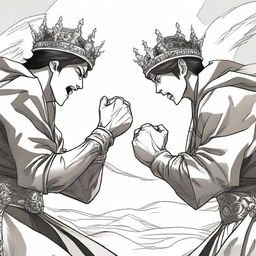 Two hands are depicted fighting for a crown, illustrated in a detailed manhwa style