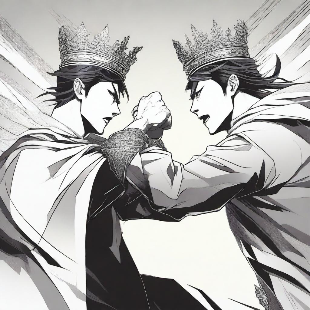 Two hands are depicted fighting for a crown, illustrated in a detailed manhwa style