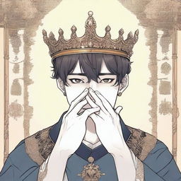 Two hands are raised towards a crown, illustrated in a detailed manhwa style