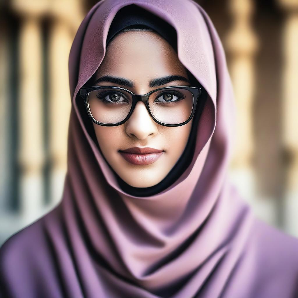 A young woman wearing a hijab and niqab along with glasses