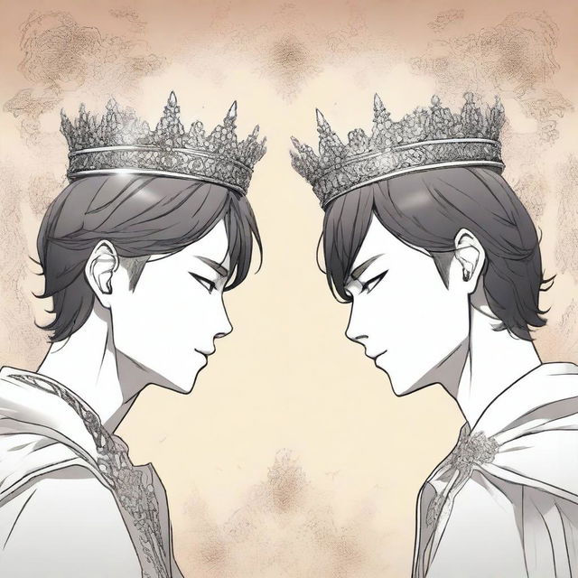 Two different hands are raised towards a crown, illustrated in a detailed manhwa style