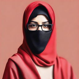 A young woman wearing a hijab and niqab, with glasses