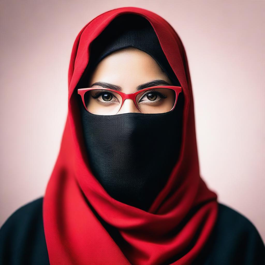 A young woman wearing a hijab and niqab, with glasses