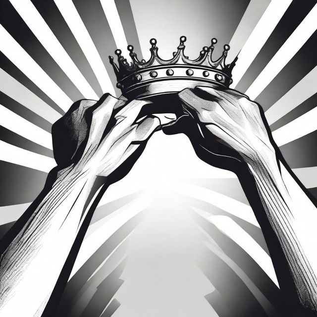 Two different hands are depicted fighting for an empty crown