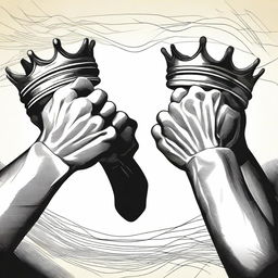 Two different hands are depicted fighting for an empty crown