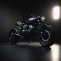 A sleek, modern motorcycle bathed in dramatic lighting