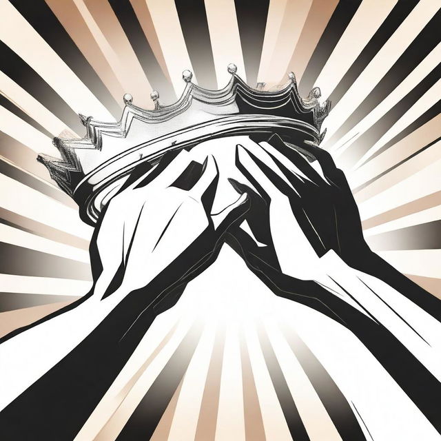 Two different hands are depicted fighting for an empty crown in an animated style