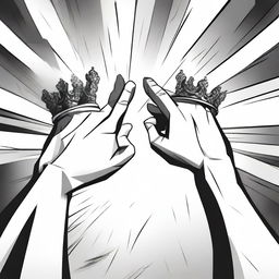 Two different hands are depicted fighting for one empty crown in an animated style