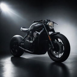 A sleek, modern motorcycle bathed in dramatic lighting