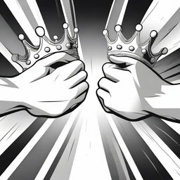 Two different hands are depicted fighting for one empty crown in an animated style