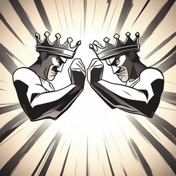 Two different hands are depicted fighting for one empty crown in an animated style