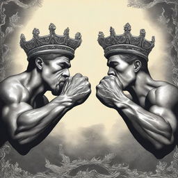 Two different hands are depicted fighting over an empty crown, designed for a book cover