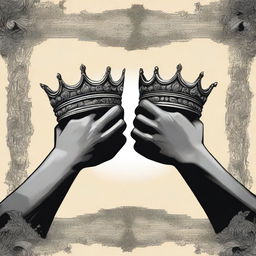 Two different hands are depicted fighting over an empty crown, designed for a book cover