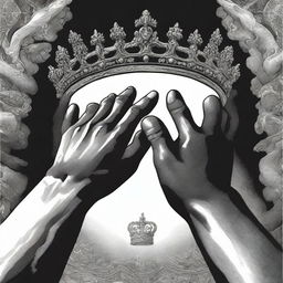 Two different hands are depicted fighting over an empty crown, designed for a book cover