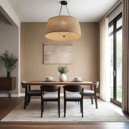 A cozy dining room with a textured wall