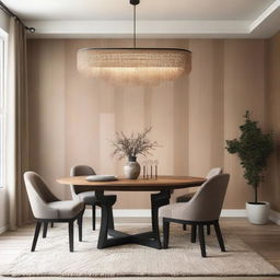 A cozy dining room with a textured wall