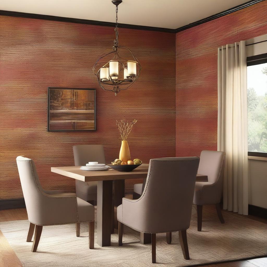 A beautifully designed dining room wall with intricate texturization and vibrant colors