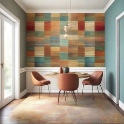 A beautifully designed dining room wall with intricate texturization and vibrant colors