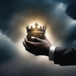 A compelling scene showing two different hands, one dark and one light, gently picking up an empty crown