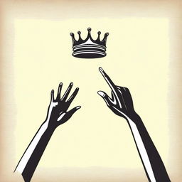 An illustration of two different hands pointing towards an empty crown