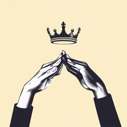 An illustration of two different hands pointing towards an empty crown