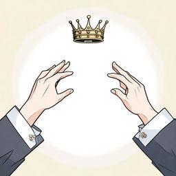 An illustration in Manhwa style showing two different hands pointing towards an empty crown