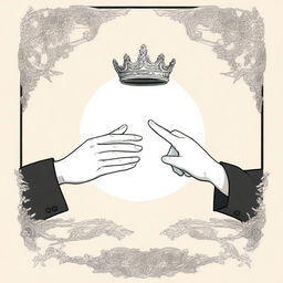 An illustration in Manhwa style showing two different hands pointing towards an empty crown