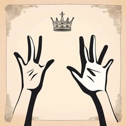 An animated-style illustration showing two different hands pointing towards an empty crown below them