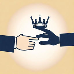 An animated-style illustration showing two different hands pointing towards an empty crown below them