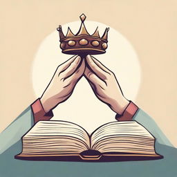 An animated-style book cover illustration showing two different hands reaching down to take a crown positioned below them