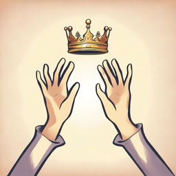 An animated-style book cover illustration showing two different hands reaching down to take a crown positioned below them