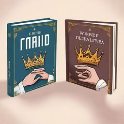 An animated-style book cover illustration showing two different hands reaching down to take a crown positioned below them