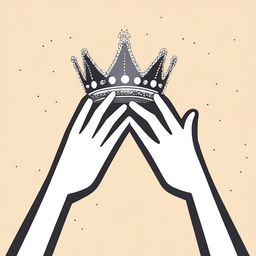 An animated-style illustration showing two different hands trying to take a crown that is below them