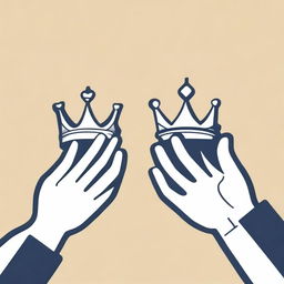 An animated-style illustration showing two different hands trying to take a crown that is positioned above them