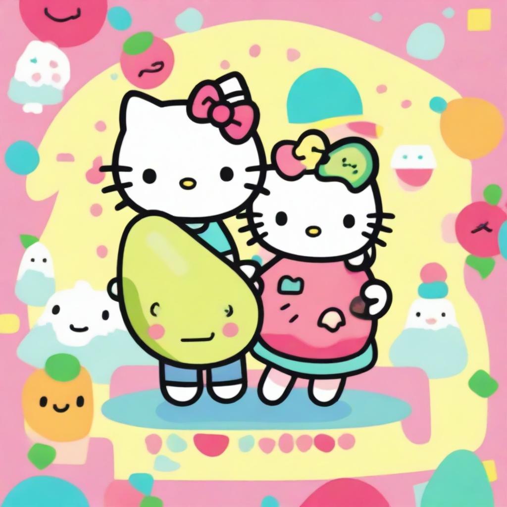 Two Hello Kitty friends holding avocados