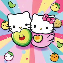 Two Hello Kitty friends holding avocados