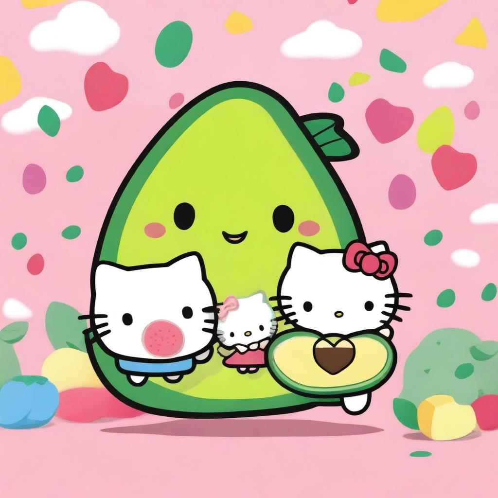 Two Hello Kitty friends holding avocados