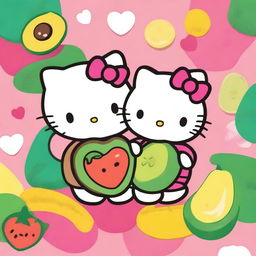 Two Hello Kitty friends holding avocados