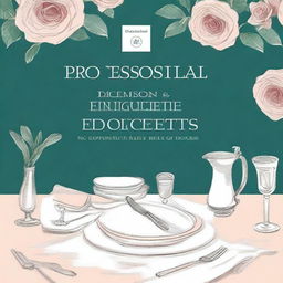 Create a book cover titled 'Professional and Dining Etiquette: A Comprehensive Guide for Teachers