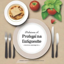 Create a book cover titled 'Professional and Dining Etiquette: A Comprehensive Guide for Teachers