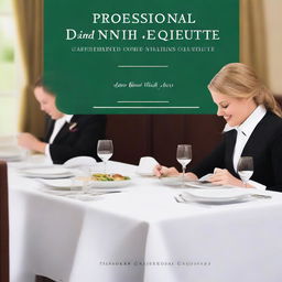 Create a book cover titled 'Professional and Dining Etiquette: A Comprehensive Guide for Teachers