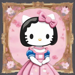 Create an image of Hello Kitty depicted in a classical art style, but with features and appearance resembling Sana from the K-pop group TWICE