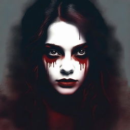 Create an image with a dark, moody gradient background transitioning from deep crimson at the top to black at the bottom, symbolizing blood and darkness