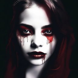 Create an image with a dark, moody gradient background transitioning from deep crimson at the top to black at the bottom, symbolizing blood and darkness