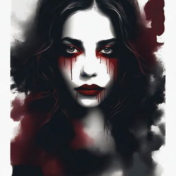 Create an image with a dark, moody gradient background transitioning from deep crimson at the top to black at the bottom, symbolizing blood and darkness