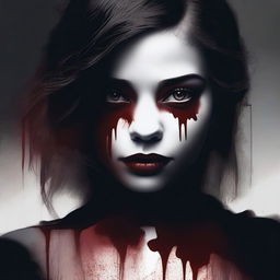 Create an image with a dark, moody gradient background transitioning from deep crimson at the top to black at the bottom, symbolizing blood and darkness