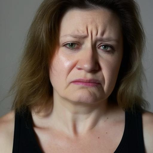 A close-up portrait of a woman showing deep sadness, tears streaming down her face in emotion, her expression full of sorrow.