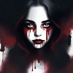 Create an image with a dark, moody gradient background transitioning from deep crimson at the top to black at the bottom, symbolizing blood and darkness