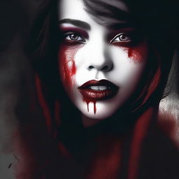 Create an image with a dark, moody gradient background transitioning from deep crimson at the top to black at the bottom, symbolizing blood and darkness