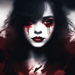 Create an image with a dark, moody gradient background transitioning from deep crimson at the top to black at the bottom, symbolizing blood and darkness